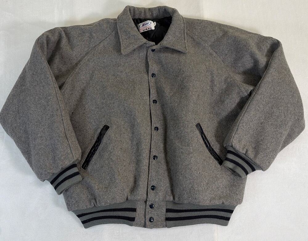 NEFF Varsity/Bomber Wool Jacket fully Lined Snap Closure Grey Made In USA 2XL